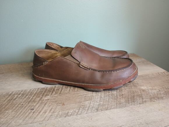 Olukai Mens Moloa Leather Slip On Shoes Loafers 11.5 Brown Island Vacation main image 6